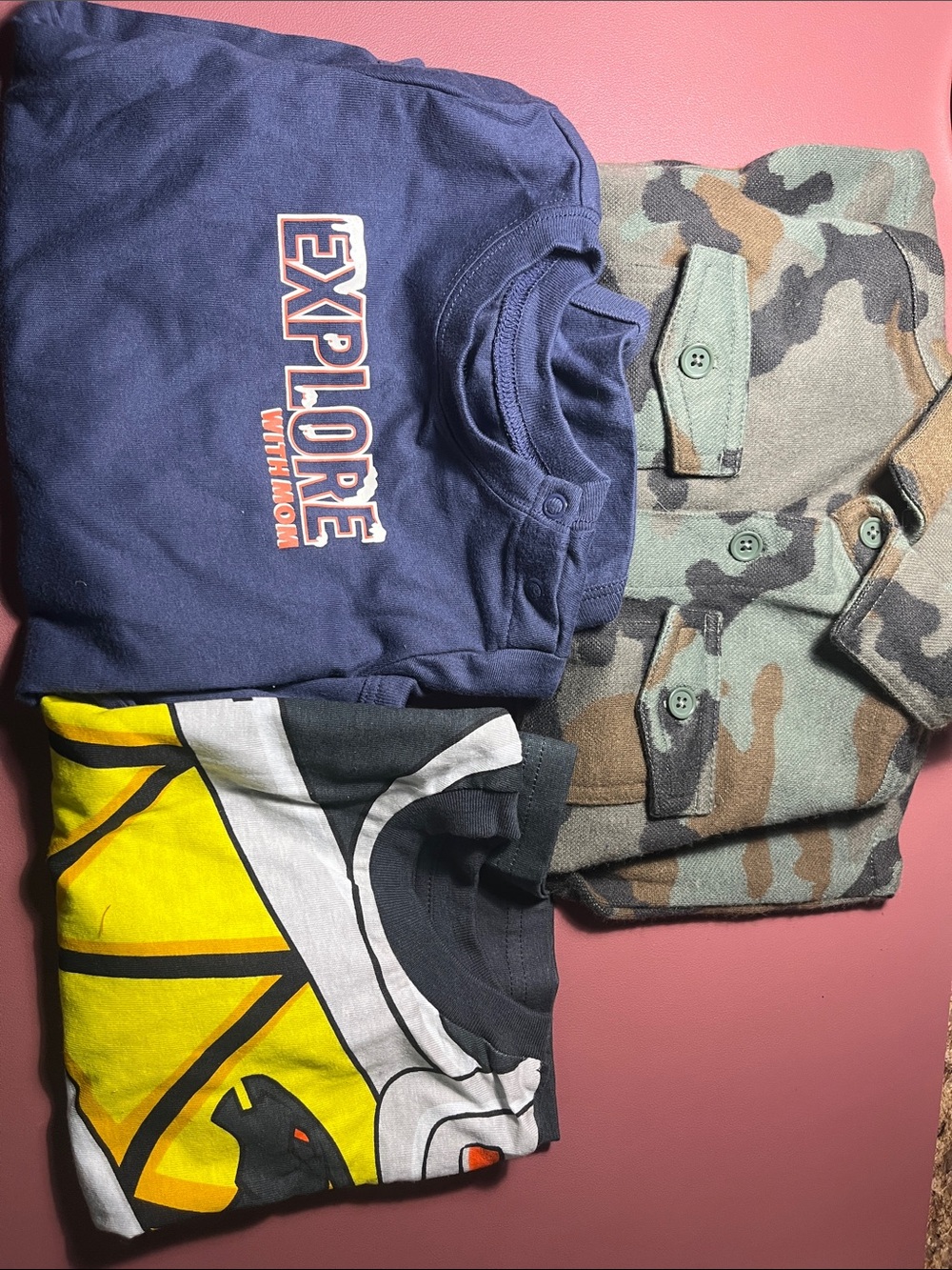 Kids three-piece lot Camo Jacket,explore shirt and power rangers shirt